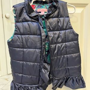Lilly Pulitzer Girls Cypress Ruffle Navy Puffer Vest - like new, size 6/7